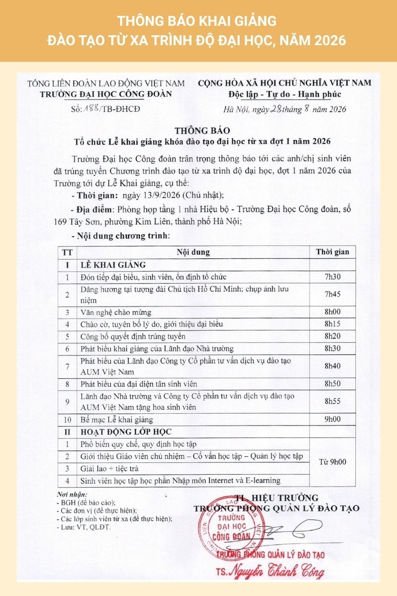 Nội dung lễ khai giảng chương trình đào tạo từ xa LDA năm 2026